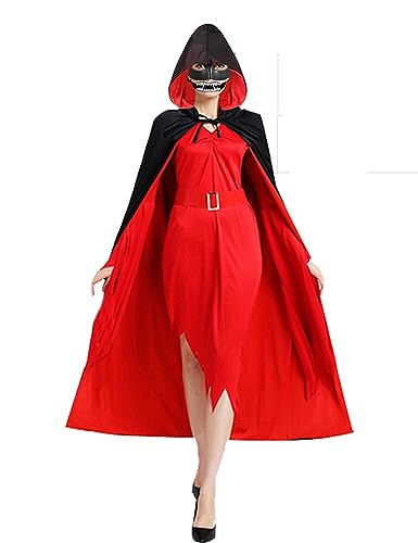 ODOOKON Vampir Umhang, Masken, 2 pcs Halloween Tattoos, Zubehör, Mottoparty, Karneval, Umhang Schwarz Rot Doppelseitig Mit Kapuze Für Halloween Kostüm (150cm) von ODOOKON