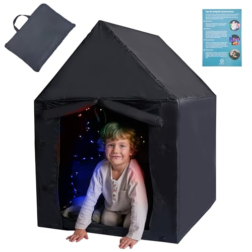 Sensory Tent – sensorisches Zelt für Kinder | Sensorisches Zelt Autismus | Sensory Zelt bei Autismus, SPD, Angst | Schwarzes Zelt als Kinder Zelt zum Spielen, Entspannen, Konzentration verbessern von ODOXIA