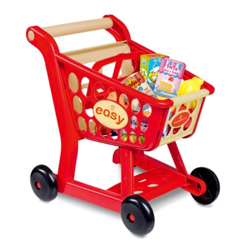 ODS TOYS 44075 Maisonelle Einkaufswagen mit 16 Zubehörteilen Größe 40 x 30 x 39 cm, rot von ODS TOYS