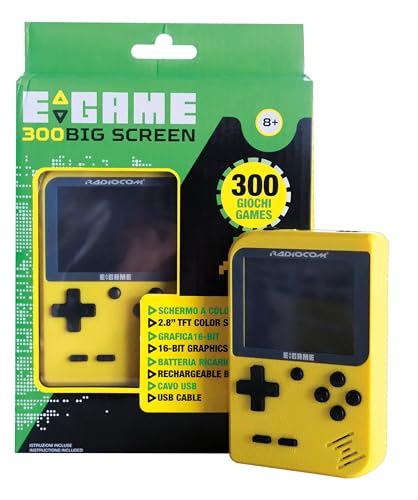 ODS - Radiocom Egame Big Screen Gelb Tragbare Spielekonsole mit 300 vorinstallierten Videospielen, 2,8 Zoll TFT-Bildschirm, wiederaufladbarer Akku, 50072 von ODS