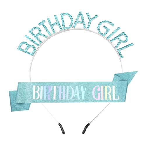OEEYYT Geburtstag Girl Schärpe Und Geburtstag Tiara, Geburtstagsdeko Kronen Mädchen Stirnband Partydeko Geburtstag, Birthday Girl (Blau) von OEEYYT