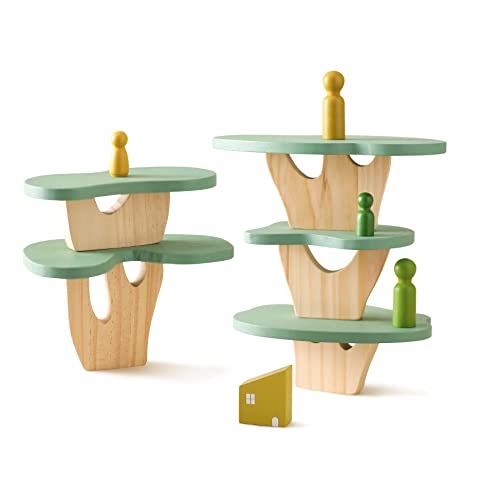 OESSUF 5-stöckiges Baumhaus mit Figuren Kinder Stacking Spielzeug Set Wald hölzerne Baum Stacking Montessori Spielzeug für Jungen und Mädchen Miniatur-Landschaft Home chlidren's Room Dekorationen von OESSUF