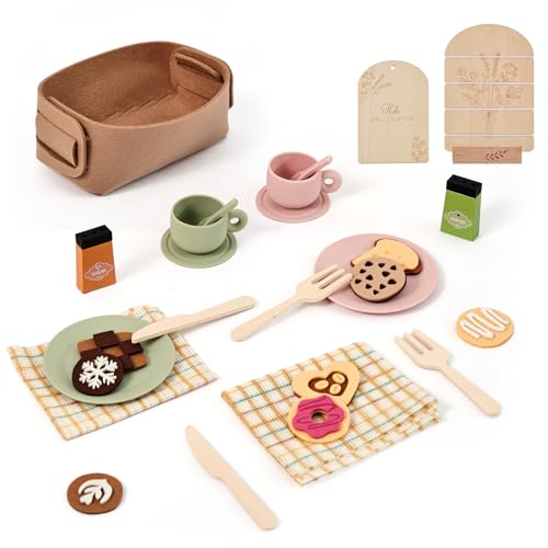 OESSUF Küchenzubehör Holzspielzeug für Kinder ab 1 Jahr Holz Silikon Kinderküche Spielzubehör Teegeschirr Essteller, Messer und Gabel, Blumenständer Lebensmitteln Rollenspielzeug Küchen-Spielzeug OESSUF Küchenzubehör Holzspielzeug für Kinder ab 1 Jahr Holz Silikon Kinderküche Spielzubehör Teegeschirr Essteller, Messer und Gabel, Blumenständer Lebensmitteln Rollenspielzeug Küchen-Spielzeug von OESSUF