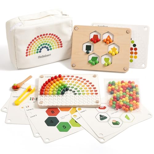 OESSUF Montessori Spielzeug ab 3 Jahren, wendbar Regenbogen Holzpuzzle Farbe Sortieren Clip Perlen Board Game Feinmotorik Match Lernspielzeug Geschenk für Kinder Jungen und Mädchen 3 4 5 Jahre OESSUF Montessori Spielzeug ab 3 Jahren, wendbar Regenbogen Holzpuzzle Farbe Sortieren Clip Perlen Board Game Feinmotorik Match Lernspielzeug Geschenk für Kinder Jungen und Mädchen 3 4 5 Jahre von OESSUF