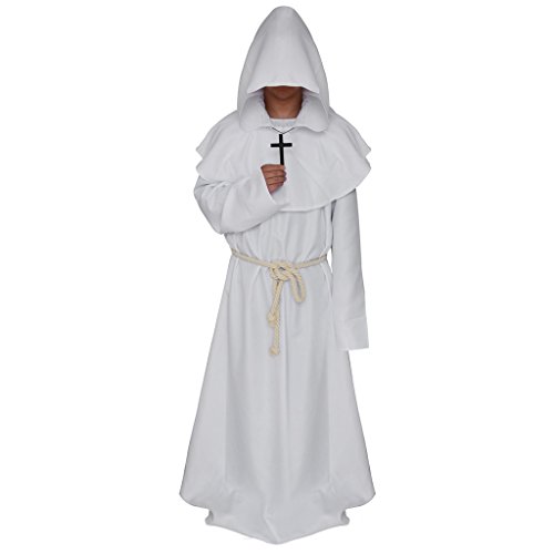 OEUVREBY Friar Mittelalterlicher Mönch-Priestermantel mit Kapuze, Kostüm, Cosplay, Weiß, Größe XL OEUVREBY Friar Mittelalterlicher Mönch-Priestermantel mit Kapuze, Kostüm, Cosplay, Weiß, Größe XL von OEUVREBY