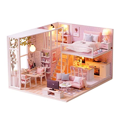 DIY Tiny Home Building Kit, Miniatur DIY Dollhouse Kit mit detaillierten Anweisungen für Handwerksliebhaber (with Dust Cover-with Music Box) von OFFAXE