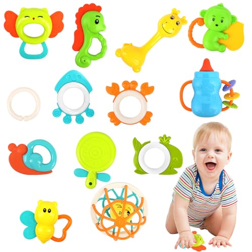 OFFCUP 13Pcs Baby Rassel Beißring Greifling Set Spielzeug ab 3 Monate Flexibles Design mit Rassel Montessori Babyspielzeug Greifball BPA Frei Beißspielzeug Baby Geschenk OFFCUP 13Pcs Baby Rassel Beißring Greifling Set Spielzeug ab 3 Monate Flexibles Design mit Rassel Montessori Babyspielzeug Greifball BPA Frei Beißspielzeug Baby Geschenk von OFFCUP