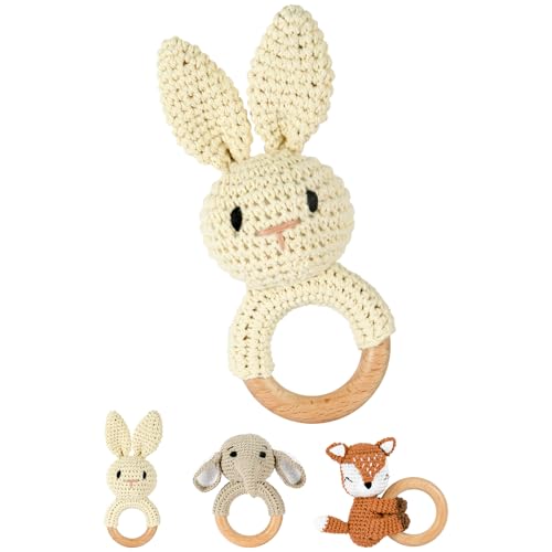 OFFCUP Babyrassel Gehäkelte Greifling, Beißring Baby, Niedlicher Greifling für Baby, Zahnring Holz, Handmade Rassel Beißring Baby Gehäkelte Tiere Spielzeug für Babys & Kleinkinder ab 0 Monate - Hase OFFCUP Babyrassel Gehäkelte Greifling, Beißring Baby, Niedlicher Greifling für Baby, Zahnring Holz, Handmade Rassel Beißring Baby Gehäkelte Tiere Spielzeug für Babys & Kleinkinder ab 0 Monate - Hase von OFFCUP