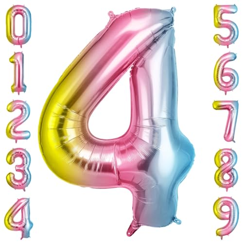 OFFCUP Farbverlauf Zahl Luftballoon, Riesige Folienballon Zahl 4, 40 Zoll Helium Ballons Geburtstag zahlen Luftballon Geburtstagsdeko Zahlenballon Jubiläumsparty Dekoration Bunt Folienzahlen Ballons von OFFCUP