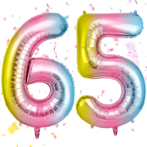 OFFCUP Farbverlauf Zahl Luftballoon, Riesige Folienballon Zahl 65, 40 Zoll Helium Ballons Geburtstag zahlen Luftballon Geburtstagsdeko Zahlenballon Jubiläumsparty Dekoration Bunt Folienzahlen Ballons von OFFCUP