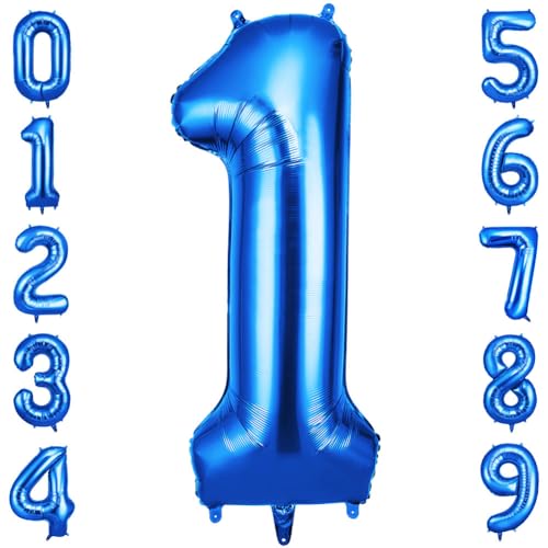 OFFCUP Geburtstag Zahl 1 Blau, Geburtstagsdeko Ballons, Riesige Folienballon in 40" - 101cm, für Männer Frauen Geburtstagsparty Deko, Jubiläum 1 Jahre Deko von OFFCUP