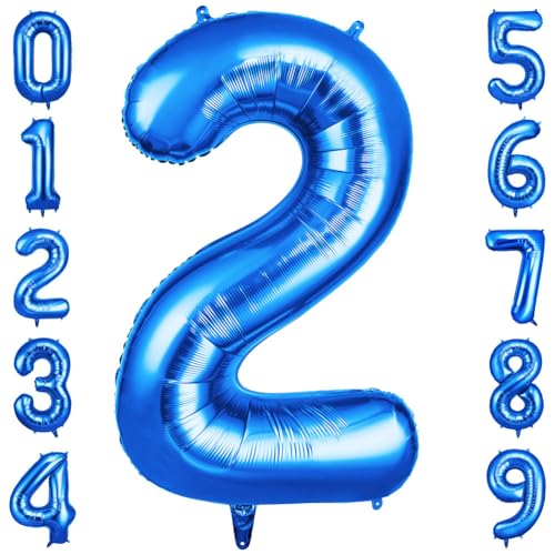 OFFCUP Geburtstag Zahl 2 Blau, Geburtstagsdeko Ballons, Riesige Folienballon in 40" - 101cm, für Männer Frauen Geburtstagsparty Deko, Jubiläum 2 Jahre Deko von OFFCUP