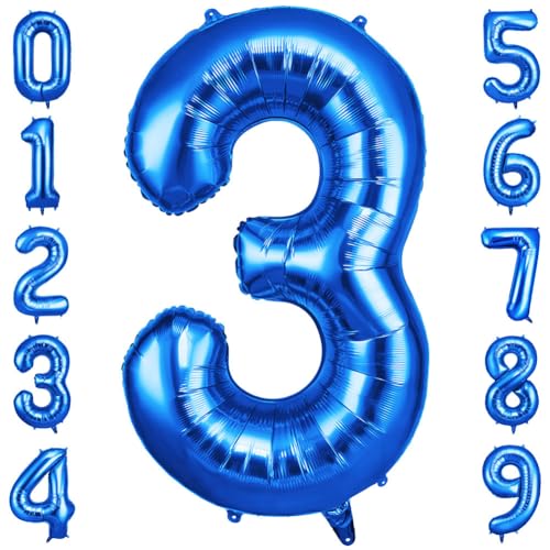 OFFCUP Geburtstag Zahl 3 Blau, Geburtstagsdeko Ballons, Riesige Folienballon in 40" - 101cm, für Männer Frauen Geburtstagsparty Deko, Jubiläum 3 Jahre Deko von OFFCUP