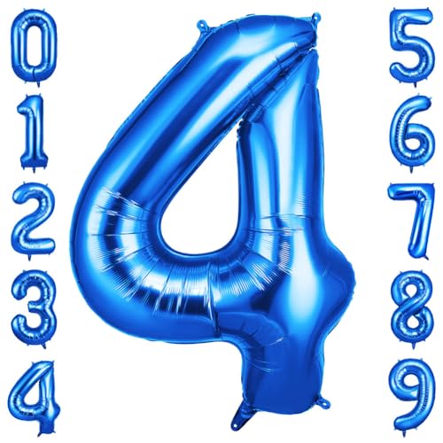 OFFCUP Geburtstag Zahl 4 Blau, Geburtstagsdeko Ballons, Riesige Folienballon in 40" - 101cm, für Männer Frauen Geburtstagsparty Deko, Jubiläum 4 Jahre Deko von OFFCUP