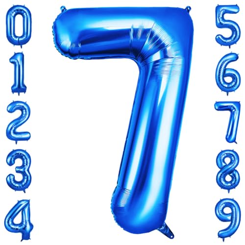 OFFCUP Geburtstag Zahl 7 Blau, Geburtstagsdeko Ballons, Riesige Folienballon in 40" - 101cm, für Männer Frauen Geburtstagsparty Deko, Jubiläum 7 Jahre Deko von OFFCUP