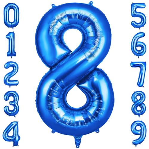 OFFCUP Geburtstag Zahl 8 Blau, Geburtstagsdeko Ballons, Riesige Folienballon in 40" - 101cm, für Männer Frauen Geburtstagsparty Deko, Jubiläum 8 Jahre Deko von OFFCUP
