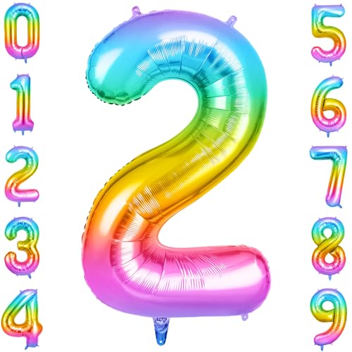OFFCUP Geburtstag Zahlen Luftballon Mehrfarbig, Geburtstagsdeko Ballons Zahl 2, Riesige Folienballon in 40" Helium Ballons für Männer Frauen Geburtstagsparty Deko, Jubiläum 2 Jahre Deko von OFFCUP