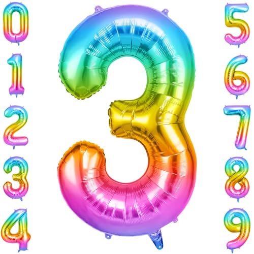 OFFCUP Geburtstag Zahlen Luftballon Mehrfarbig, Geburtstagsdeko Ballons Zahl 3, Riesige Folienballon in 40" Helium Ballons für Männer Frauen Geburtstagsparty Deko, Jubiläum 3 Jahre Deko von OFFCUP