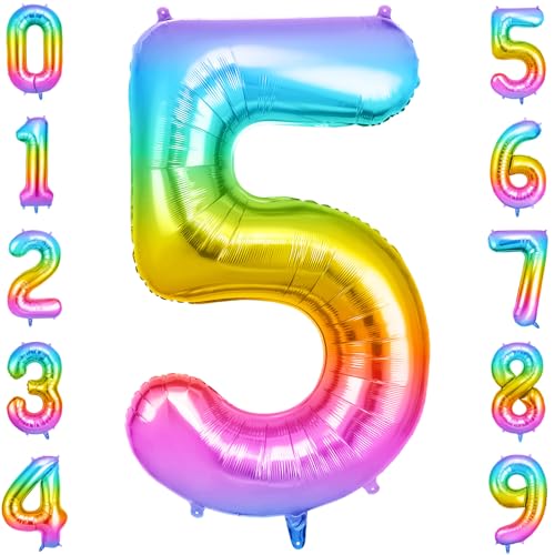 OFFCUP Geburtstag Zahlen Luftballon Mehrfarbig, Geburtstagsdeko Ballons Zahl 5, Riesige Folienballon in 40" Helium Ballons für Männer Frauen Geburtstagsparty Deko, Jubiläum 5 Jahre Deko von OFFCUP