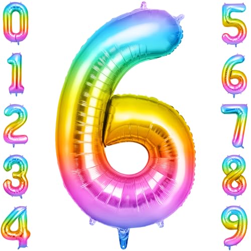 OFFCUP Geburtstag Zahlen Luftballon Mehrfarbig, Geburtstagsdeko Ballons Zahl 6, Riesige Folienballon in 40" Helium Ballons für Männer Frauen Geburtstagsparty Deko, Jubiläum 6 Jahre Deko von OFFCUP