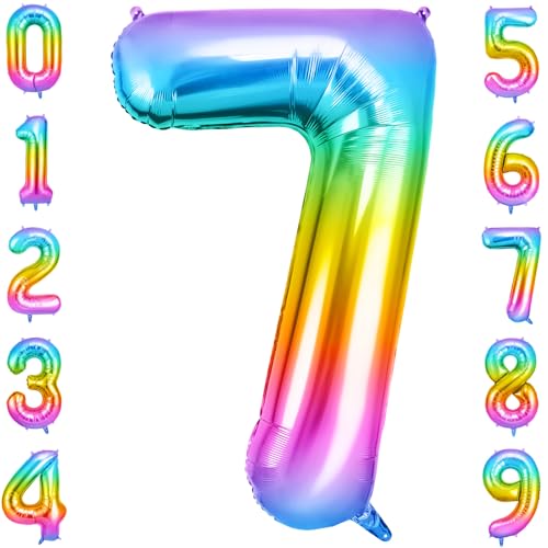 OFFCUP Geburtstag Zahlen Luftballon Mehrfarbig, Geburtstagsdeko Ballons Zahl 7, Riesige Folienballon in 40" Helium Ballons für Männer Frauen Geburtstagsparty Deko, Jubiläum 7 Jahre Deko von OFFCUP