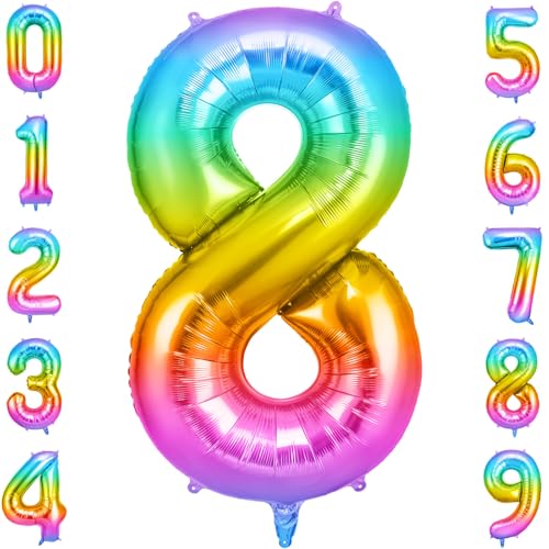 OFFCUP Geburtstag Zahlen Luftballon Mehrfarbig, Geburtstagsdeko Ballons Zahl 8, Riesige Folienballon in 40" Helium Ballons für Männer Frauen Geburtstagsparty Deko, Jubiläum 8 Jahre Deko von OFFCUP
