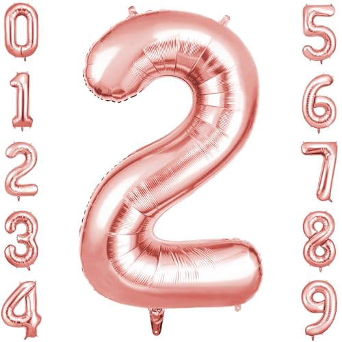OFFCUP Geburtstag Zahlen Luftballon Roségold, Geburtstagsdeko Ballons Zahl 2, Riesige Folienballon in 40" Helium Ballons für Männer Frauen Geburtstagsparty Deko, Jubiläum 2 Jahre Deko von OFFCUP