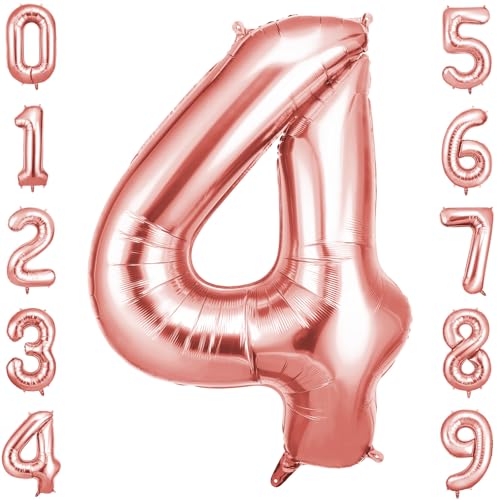 OFFCUP Geburtstag Zahlen Luftballon Roségold, Geburtstagsdeko Ballons Zahl 4, Riesige Folienballon in 40" Helium Ballons für Männer Frauen Geburtstagsparty Deko, Jubiläum 4 Jahre Deko von OFFCUP