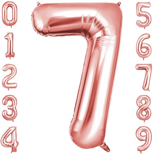 OFFCUP Geburtstag Zahlen Luftballon Roségold, Geburtstagsdeko Ballons Zahl 7, Riesige Folienballon in 40" Helium Ballons für Männer Frauen Geburtstagsparty Deko, Jubiläum 7 Jahre Deko von OFFCUP