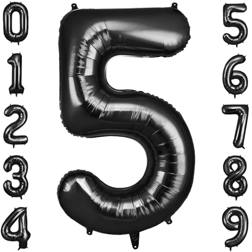 OFFCUP Geburtstag Zahlen Luftballon Schwarz, Geburtstagsdeko Ballons Zahl 5, Riesige Folienballon in 40" Helium Ballons für Männer Frauen Geburtstagsparty Deko, Jubiläum 5 Jahre Deko von OFFCUP