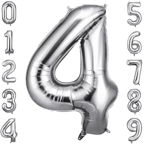 OFFCUP Geburtstag Zahlen Luftballon Silber, Geburtstagsdeko Ballons Zahl 4, Riesige Folienballon in 40" Helium Ballons für Männer Frauen Geburtstagsparty Deko, Jubiläum 4 Jahre Deko OFFCUP Geburtstag Zahlen Luftballon Silber, Geburtstagsdeko Ballons Zahl 4, Riesige Folienballon in 40" Helium Ballons für Männer Frauen Geburtstagsparty Deko, Jubiläum 4 Jahre Deko von OFFCUP