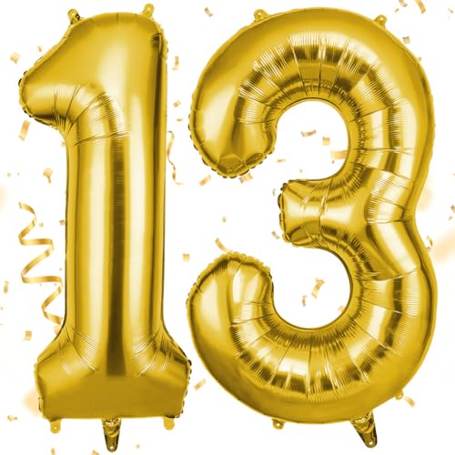 OFFCUP Gold Luftballon 13, Folienballon Zahl 13, 40 Zoll 13. Geburtstag Helium Ballons Zahlen 13 Luftballon Gold Zahlenballon Gold Ballon 13 Geburtstagsdeko von OFFCUP