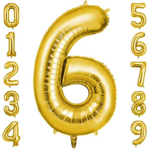 OFFCUP Gold Luftballon 6, Folienballon Zahl 6, 40 Zoll 6. Geburtstag Helium Ballons Zahlen 6 Luftballon Gold Zahlenballon Gold Ballon 6 Geburtstagsdeko von OFFCUP