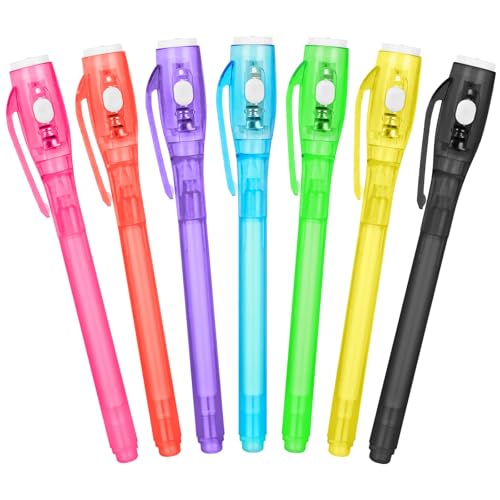 OFFCUP UV Stift, 7 Stück Zauberstift Kinder, Unsichtbarer Stift mit UV Lampe, Spy Pen Kinder Geheimstift zum Schreiben Geheimer Nachrichten Unsichtbar Schreiben Kindergeburtstag Gastgeschenke von OFFCUP