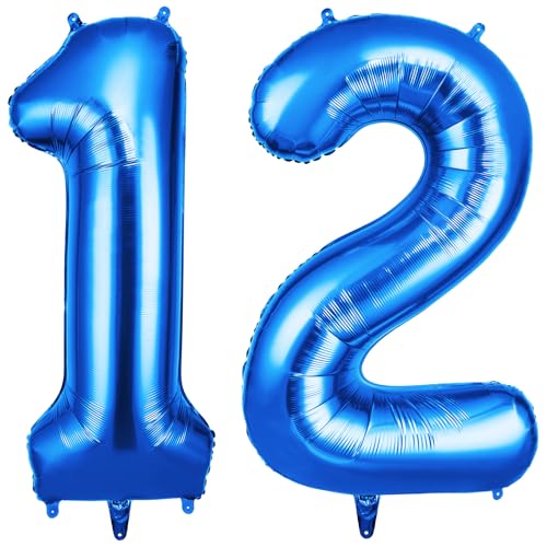 OFFCUP Zahlen Luftballon Blau, Folienballon Zahl 12, 40 Zoll Helium Ballons Geburtstagsdeko Mädchen Junge Kindergeburtstag Party Deko Ballon Zahl Deko zum Geburtstag Silvester Neujahr von OFFCUP