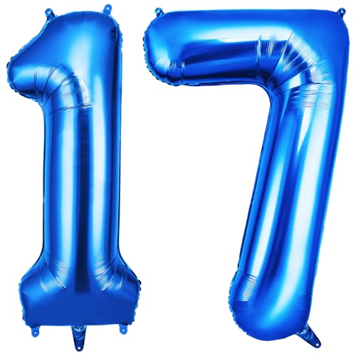 OFFCUP Zahlen Luftballon Blau, Folienballon Zahl 17/71, 40 Zoll Helium Ballons Geburtstagsdeko Mädchen Junge Kindergeburtstag Party Deko Ballon Zahl Deko zum Geburtstag Silvester Neujahr von OFFCUP