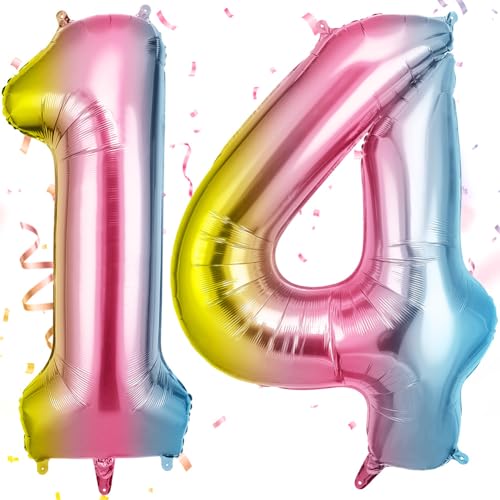 OFFCUP Zahlen Luftballon Farbverlauf, Folienballon Zahl 14/41, 40 Zoll Helium Ballons Geburtstagsdeko Mädchen Junge Kindergeburtstag Party Deko Ballon Zahl Deko zum Geburtstag Silvester Neujahr von OFFCUP
