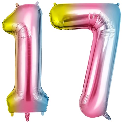 OFFCUP Zahlen Luftballon Farbverlauf, Folienballon Zahl 17/71, 40 Zoll Helium Ballons Geburtstagsdeko Mädchen Junge Kindergeburtstag Party Deko Ballon Zahl Deko zum Geburtstag Silvester Neujahr von OFFCUP