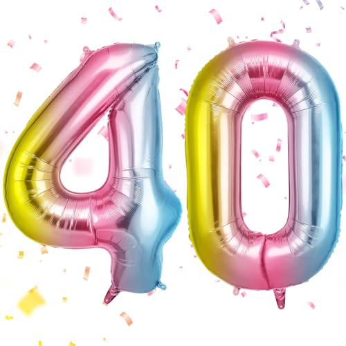 OFFCUP Zahlen Luftballon Farbverlauf, Folienballon Zahl 40, 40 Zoll Helium Ballons Geburtstagsdeko Mädchen Junge Kindergeburtstag Party Deko Ballon Zahl Deko zum Geburtstag Silvester Neujahr von OFFCUP