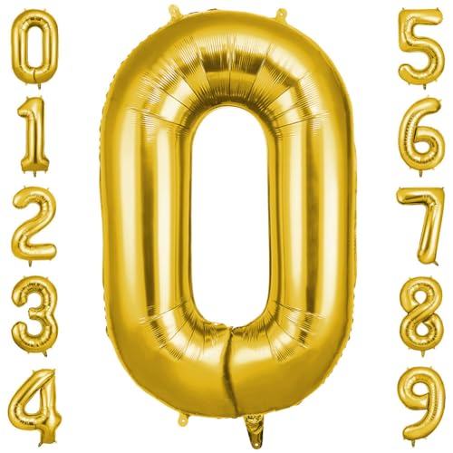 OFFCUP Zahlen Luftballon Gold, Jumbo Folienballon Zahl 0, 40 Zoll Helium Ballons Geburtstag zahlen Luftballon Geburtstagsdeko Jubiläumsparty Dekoration von OFFCUP