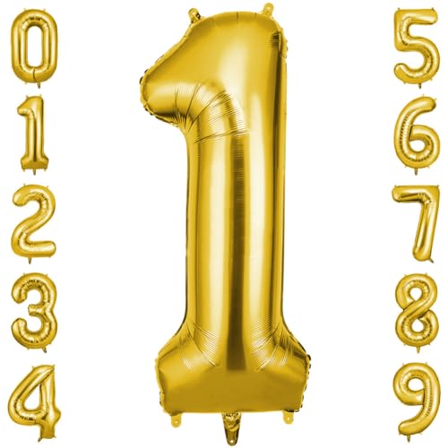 OFFCUP Zahlen Luftballon Gold, Jumbo Folienballon Zahl 1, 40 Zoll Helium Ballons Geburtstag zahlen Luftballon Geburtstagsdeko Jubiläumsparty Dekoration von OFFCUP