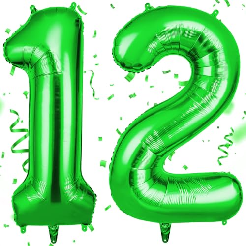 OFFCUP Zahlen Luftballon Grün, Folienballon Zahl 12, 40 Zoll Helium Ballons Geburtstagsdeko Mädchen Junge Kindergeburtstag Party Deko Ballon Zahl Deko zum Geburtstag Silvester Neujahr von OFFCUP