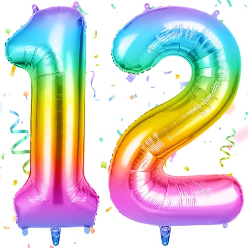 OFFCUP Zahlen Luftballon Jelly, Folienballon Zahl 12, 40 Zoll Helium Ballons Geburtstagsdeko Mädchen Junge Kindergeburtstag Party Deko Ballon Zahl Deko zum Geburtstag Silvester Neujahr von OFFCUP