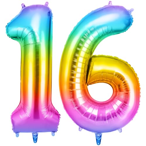 OFFCUP Zahlen Luftballon Jelly, Folienballon Zahl 16/61, 40 Zoll Helium Ballons Geburtstagsdeko Mädchen Junge Kindergeburtstag Party Deko Ballon Zahl Deko zum Geburtstag Silvester Neujahr von OFFCUP