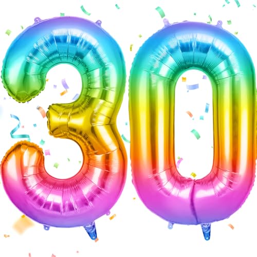 OFFCUP Zahlen Luftballon Jelly, Folienballon Zahl 30, 40 Zoll Helium Ballons Geburtstagsdeko Mädchen Junge Kindergeburtstag Party Deko Ballon Zahl Deko zum Geburtstag Silvester Neujahr von OFFCUP