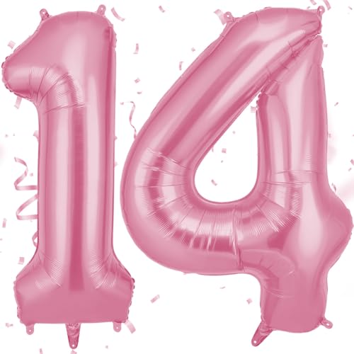 OFFCUP Zahlen Luftballon Rosa, Folienballon Zahl 14/41, 40 Zoll Helium Ballons Geburtstagsdeko Mädchen Junge Kindergeburtstag Party Deko Ballon Zahl Deko zum Geburtstag Silvester Neujahr von OFFCUP