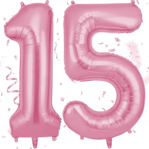 OFFCUP Zahlen Luftballon Rosa, Folienballon Zahl 15/51, 40 Zoll Helium Ballons Geburtstagsdeko Mädchen Junge Kindergeburtstag Party Deko Ballon Zahl Deko zum Geburtstag Silvester Neujahr von OFFCUP