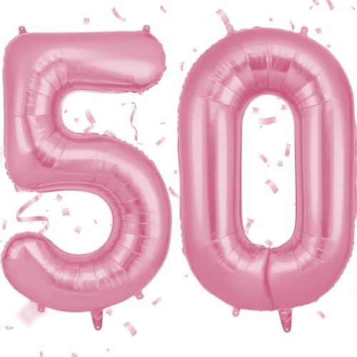 OFFCUP Zahlen Luftballon Rosa, Folienballon Zahl 50, 40 Zoll Helium Ballons Geburtstagsdeko Mädchen Junge Kindergeburtstag Party Deko Ballon Zahl Deko zum Geburtstag Silvester Neujahr von OFFCUP