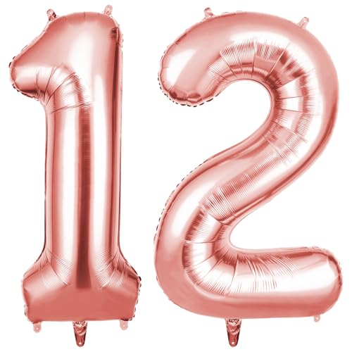 OFFCUP Zahlen Luftballon Roségold, Folienballon Zahl 12, 40 Zoll Helium Ballons Geburtstagsdeko Mädchen Junge Kindergeburtstag Party Deko Ballon Zahl Deko zum Geburtstag Silvester Neujahr von OFFCUP