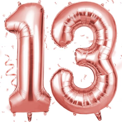 OFFCUP Zahlen Luftballon Roségold, Folienballon Zahl 13/31, 40 Zoll Helium Ballons Geburtstagsdeko Mädchen Junge Kindergeburtstag Party Deko Ballon Zahl Deko zum Geburtstag Silvester Neujahr von OFFCUP